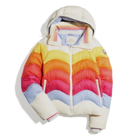 Marine Layer x Lost and Found Apres Puffer Jacket in Antique White Colorblock XS - Picture 1 of 8